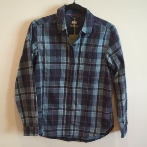 NWT REI Women's Blue Plaid Flannel Size Small GorpCore Outdoor Hiking Cabincore